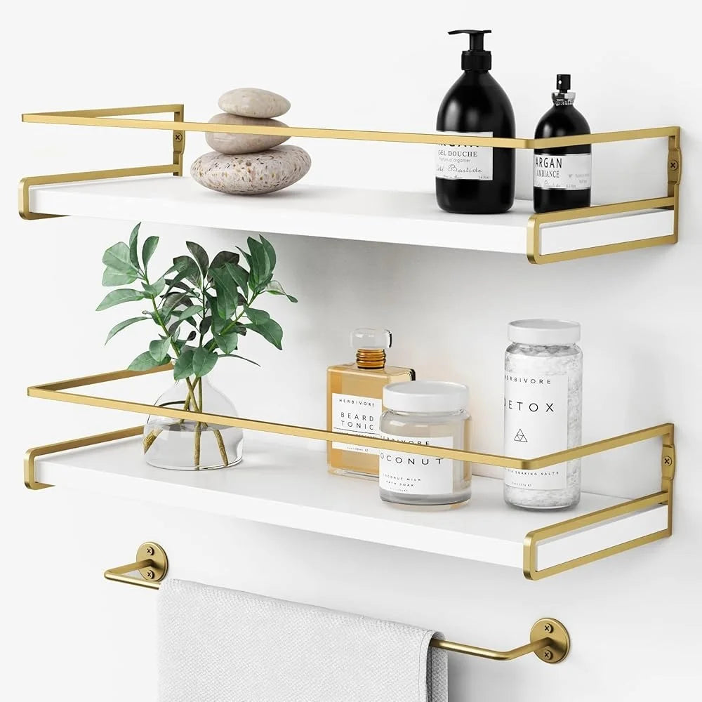 Floating Bathroom Shelves Wall Mounted Organizer with Towel Bar Bathroom Accessories Storage Toiletries and Home Office