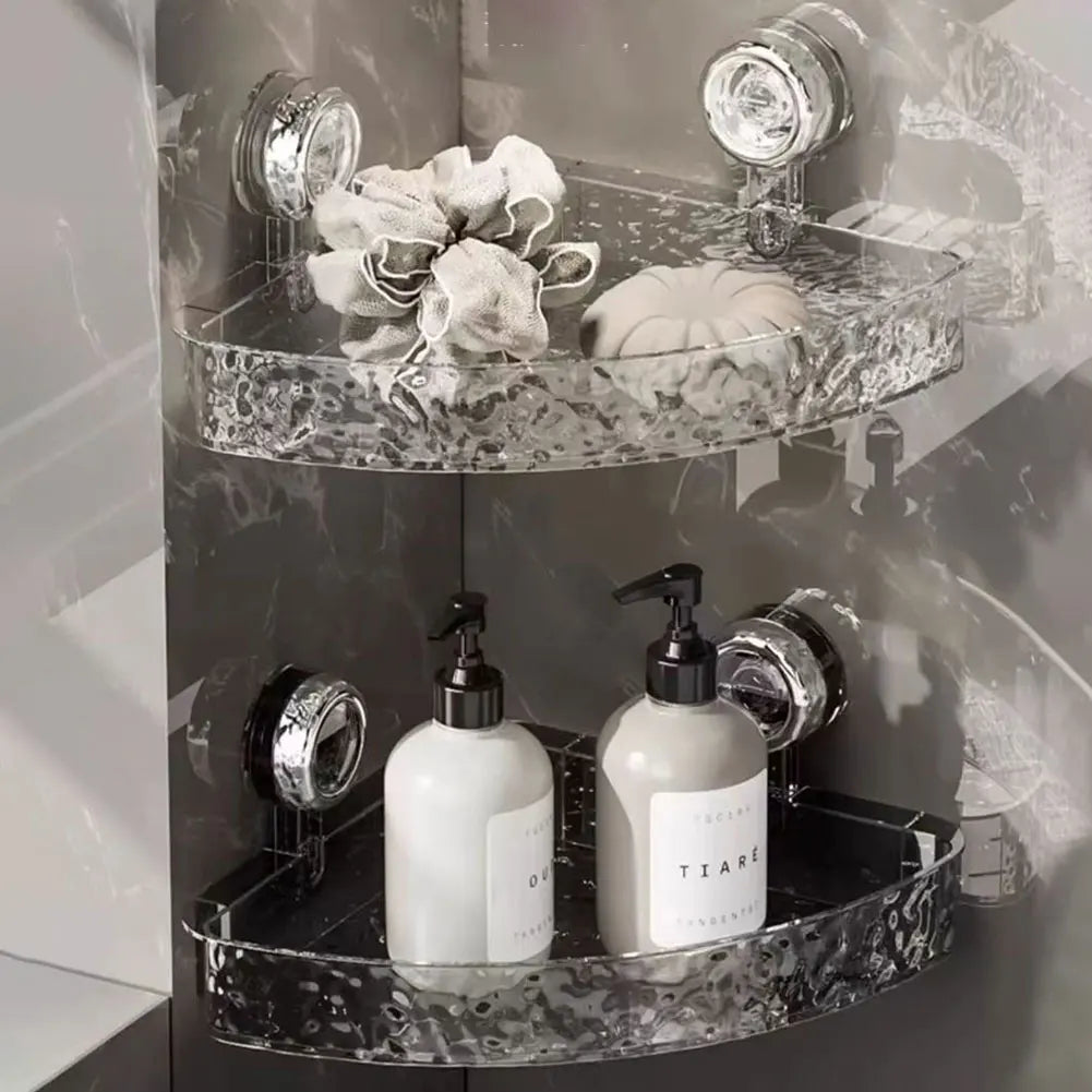 Suction Cup Bathroom Storage Shelf No Drill Storage Basket Multifunctional Clear Wall Caddy Shampoo Holder Bathroom Accessories