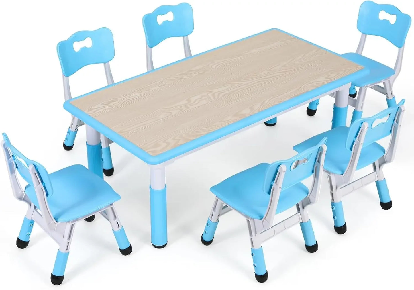 Kids Table and 6 Chairs Set, Height Adjustable Graffiti Table, Preschool Activity Art Craft Table, for Daycare Classroom