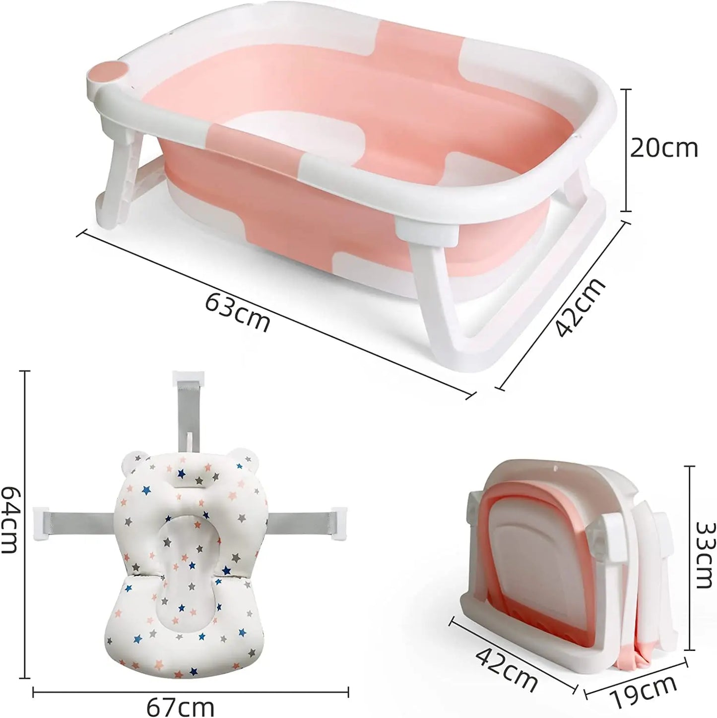 Foldable Baby Bath Tub with Bath Cushion Infant Tub with Thermometer Non-Slip Collapsible Baby Bathtub Newborn to Toddler
