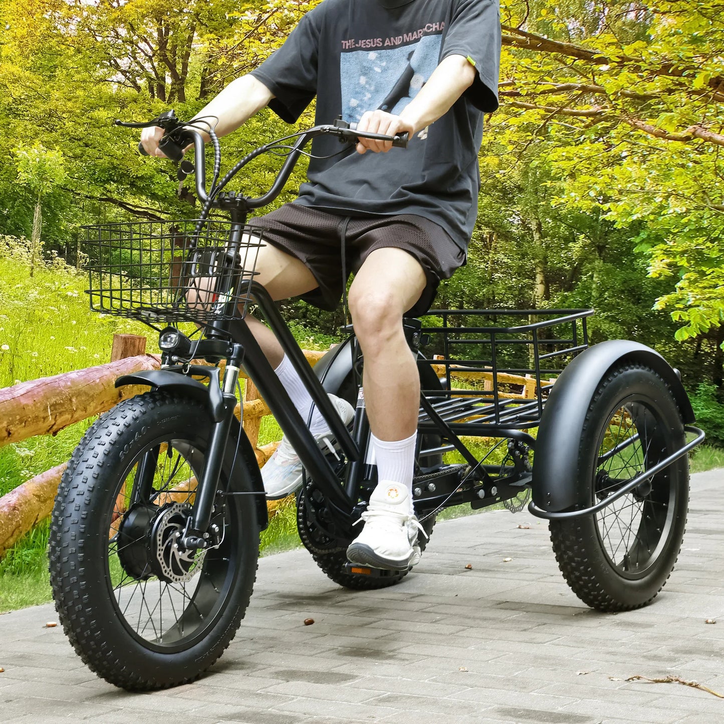 Areyourshop Electric Tricycle with Seat, 500W 48V 13A Electric Snow Bike, 3 Wheel Fat Tire E-bike Tricycle for Farmers Market