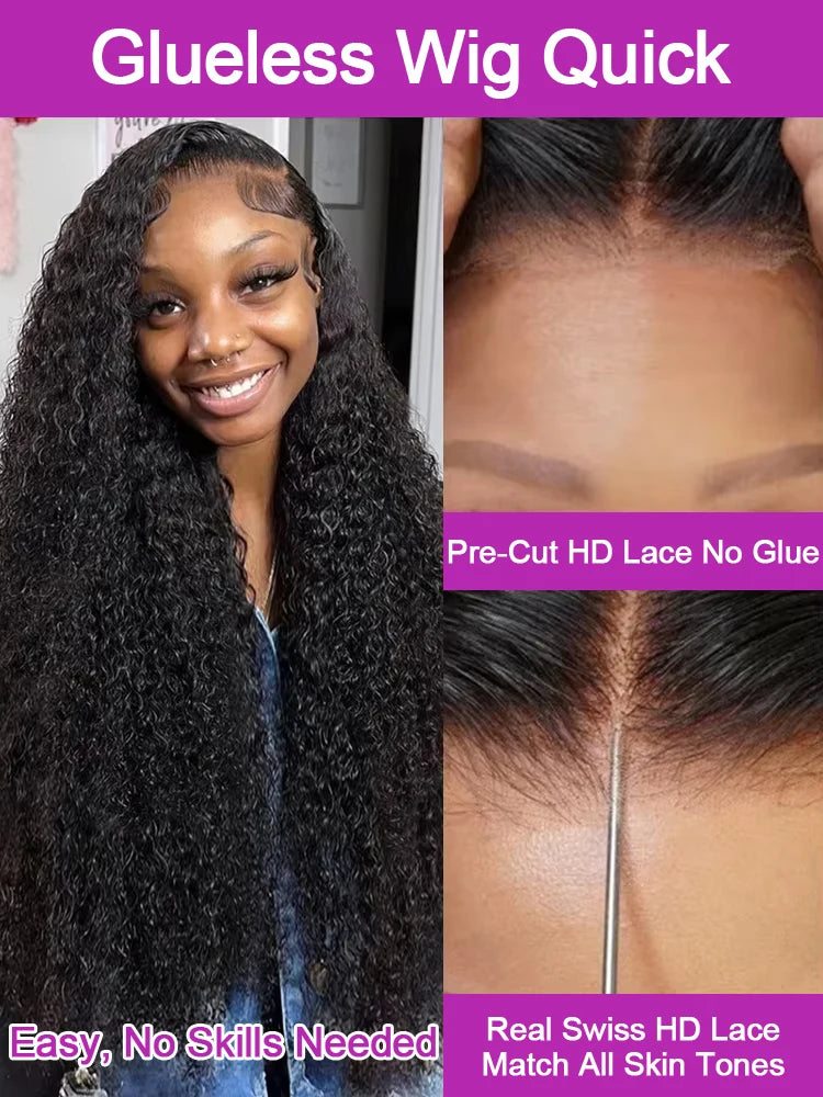 46 Inch Curly Wigs Deep Wave Human Hair 13x6 Lace Frontal Wigs 300% Density Glueless Wigs Human Hair 13x4 360 HD Lace Front Wigs