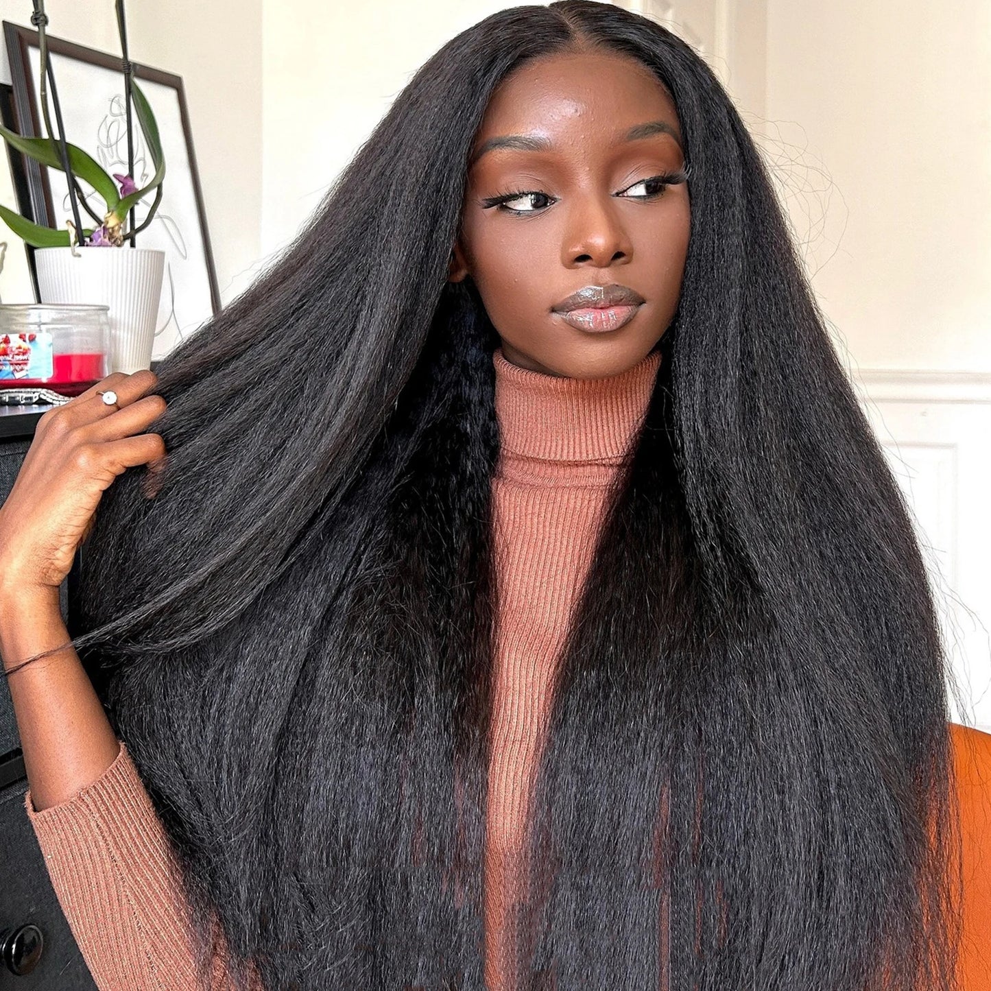 Yaki Kinky Straight Glueless Wigs Human Hair Ready To Wear Preplucked 4C Edges 13x6 HD Lace Frontal Wig Human Hair For Women 200