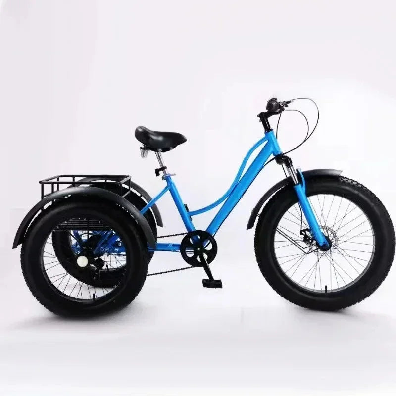 24 inch tricycle disc brake MTB fat tire off-road tricycle with basket Fatbike 7 speed three wheel Bike leisure elderly tricycle