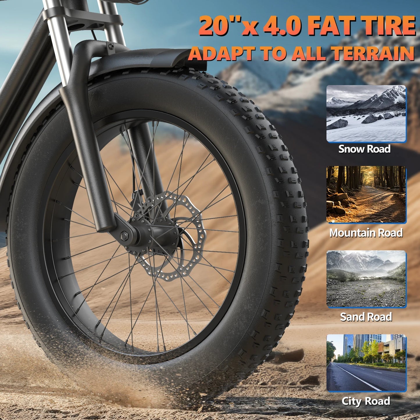 Kickwey K7 Adult Electric Bike 1500W Motor 7-Speed Dual Disc Brakes Full Suspension Ebike 20x4 Wide Tire 50-Mile  E Bike
