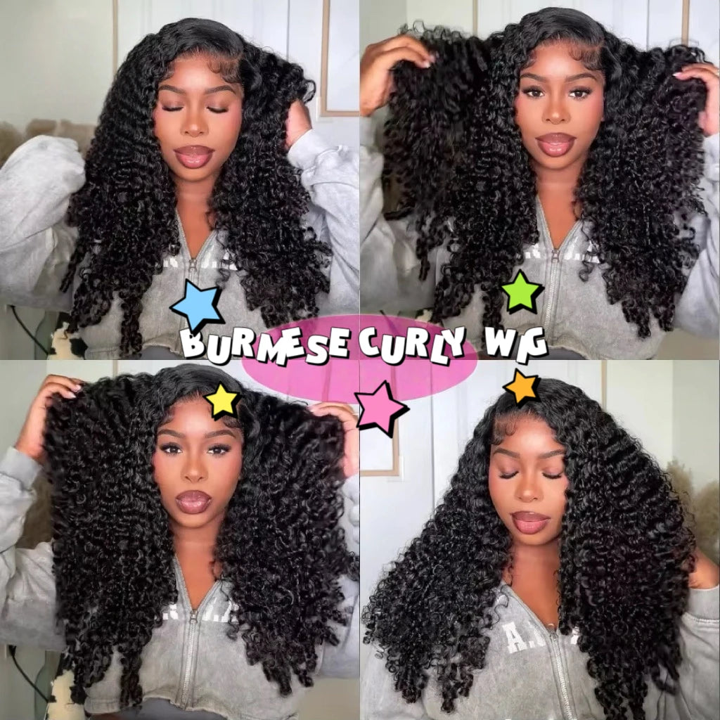 30 36 46 Inch Burmese Curly 13x6 Hd Lace Front  Human Hair Hair Wig 200 Density 13x4 7x6 Lace Full Frontal Hair Wigs For Women