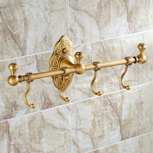 Wall-mounted Towel Rack, Towel Rack with Hooks, Retro Gold Towel Rack for Bathroom, Balconies, Toilets