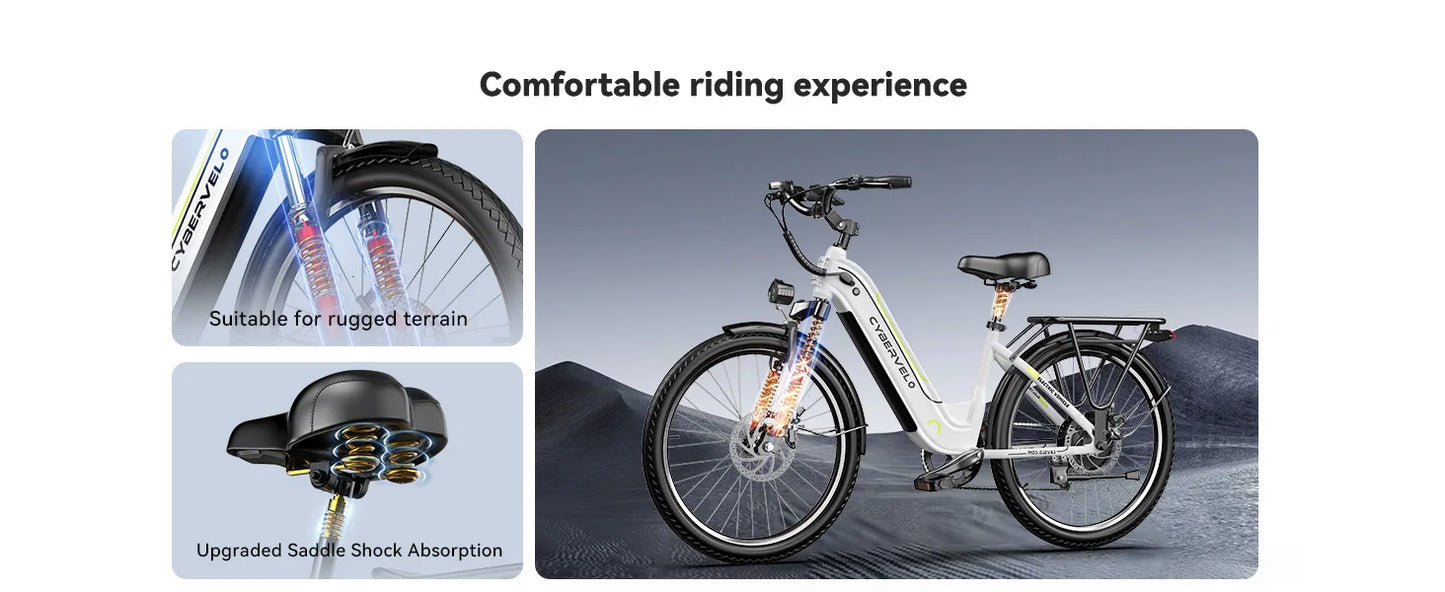 Cybervelo EK7 1000 Peak Electric Bike,80 Miles Removable Battery Ebike, 26" Electric E Bike with 7-Speed,Adult Electric Bicycles