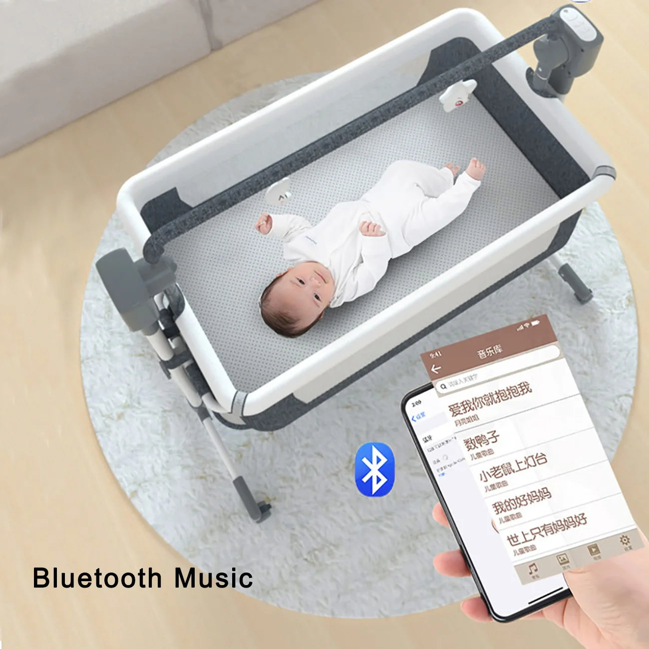 Baby bed Electric Baby Crib Cradle for baby cot newborn bassinet Movable Rocking Bed raised bed Portable Crib with Mosquito Net