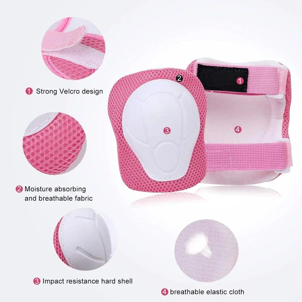 6PCS Kids Protective Gear Set - Knee & Elbow Pads + Wrist Guards for Toddlers 3-7 Years, Skating & Playground Safety