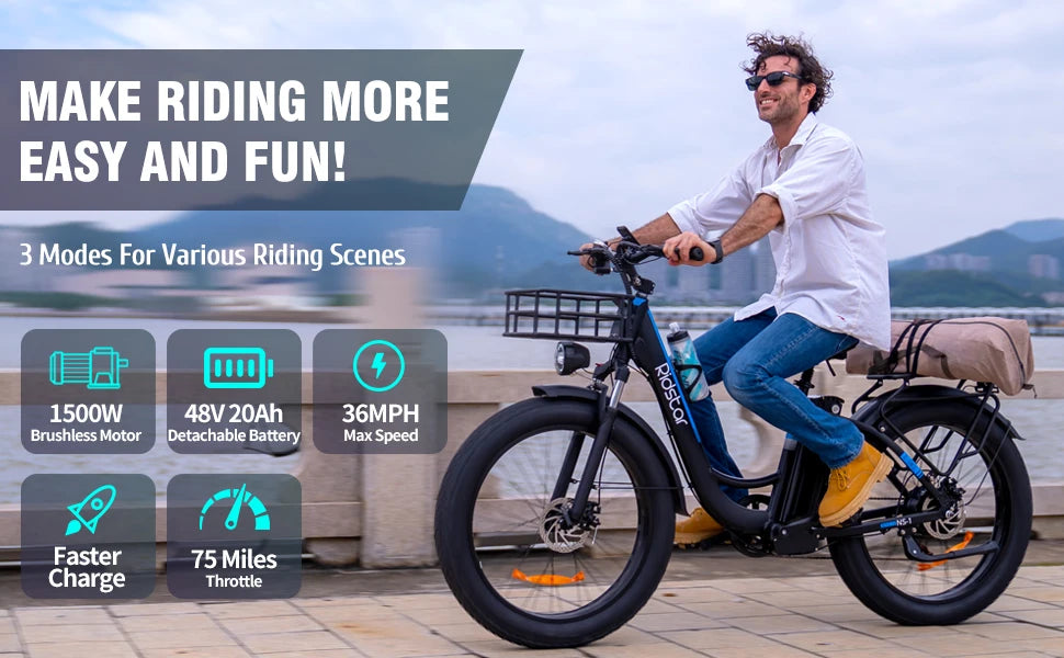 Ridstar Folding Electric Bike for Adults 1000/1500W 30MPH 48V 15/20Ah 20/26" Fat Tire City Commuter Foldable EBike for Men Women