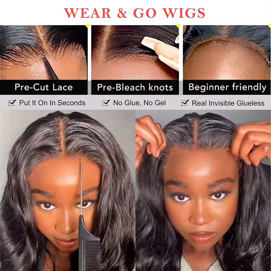 Silkwave Pre Cut Wear Go Body Wave Glueless Wig Human Hair 100% Pre plucked 4x4 5x5 Transparent Lace Closure Wig for Black Women