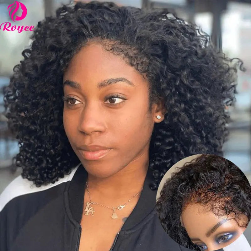 Kinky Curly Edged Short Bob Human Hair Wigs 13x4 Transparent Lace Front Wigs For Women Human Hair Remy 4x4 Closure Soft Bob Wig