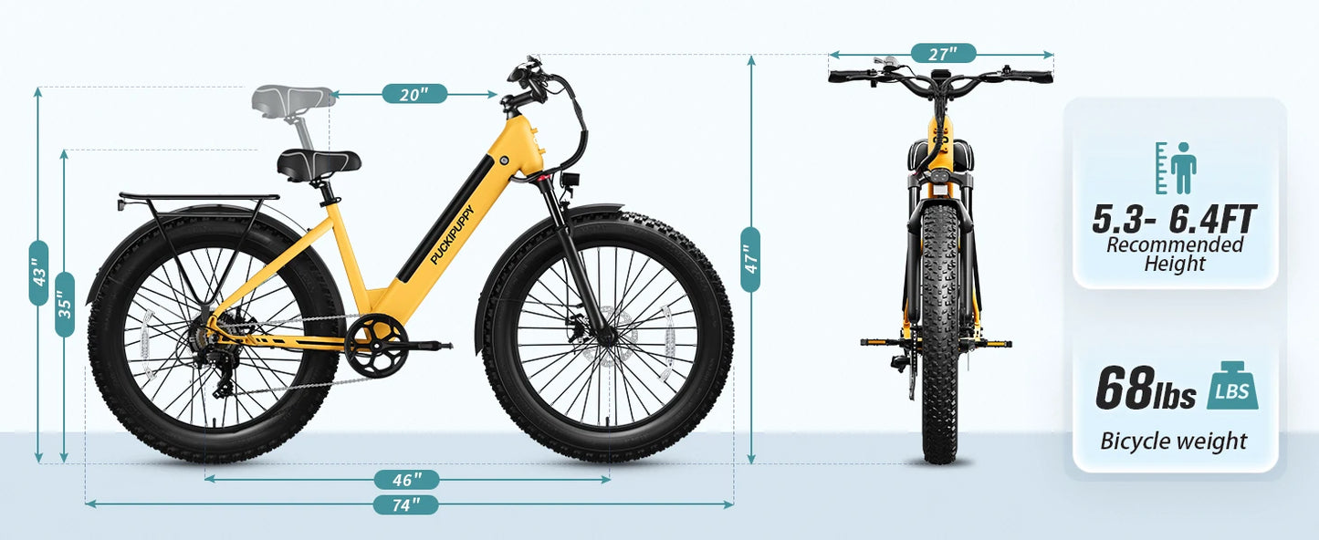 PUCKIPUPPY Samoyed Electric Bike 960W Peak 28MPH Commuter E-Bike All Terrain 26" Fat Tire Electric Bicycle with 2-Year Warranty