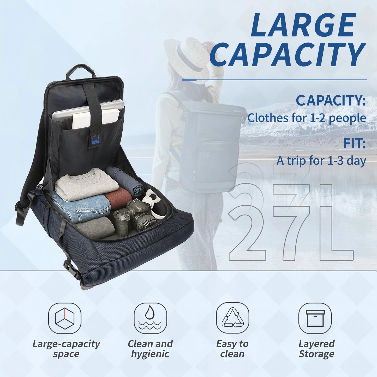 New York XPress Roll-Top Backpack for Men Large Capacity Expandable Laptop Bag Leisure Travel Backpack Hiking Camping Bags