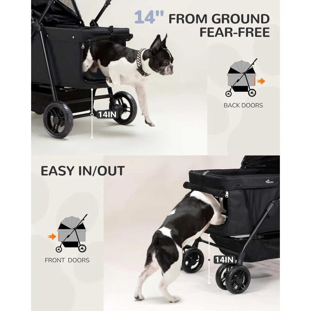 Stroller for Large & Medium Dogs (20–132 lbs), Pet Stroller for 2 Small Dogs, Extra Large Heavy Duty, Foldable & Ventilated