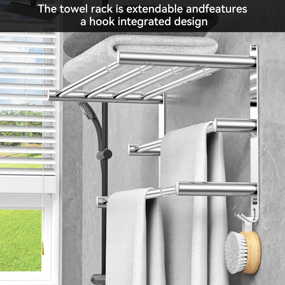 Towel Bar for Bathroom Wall Mount17-30.7inch Adhesive Shower Towel Rack Stainless Steel
