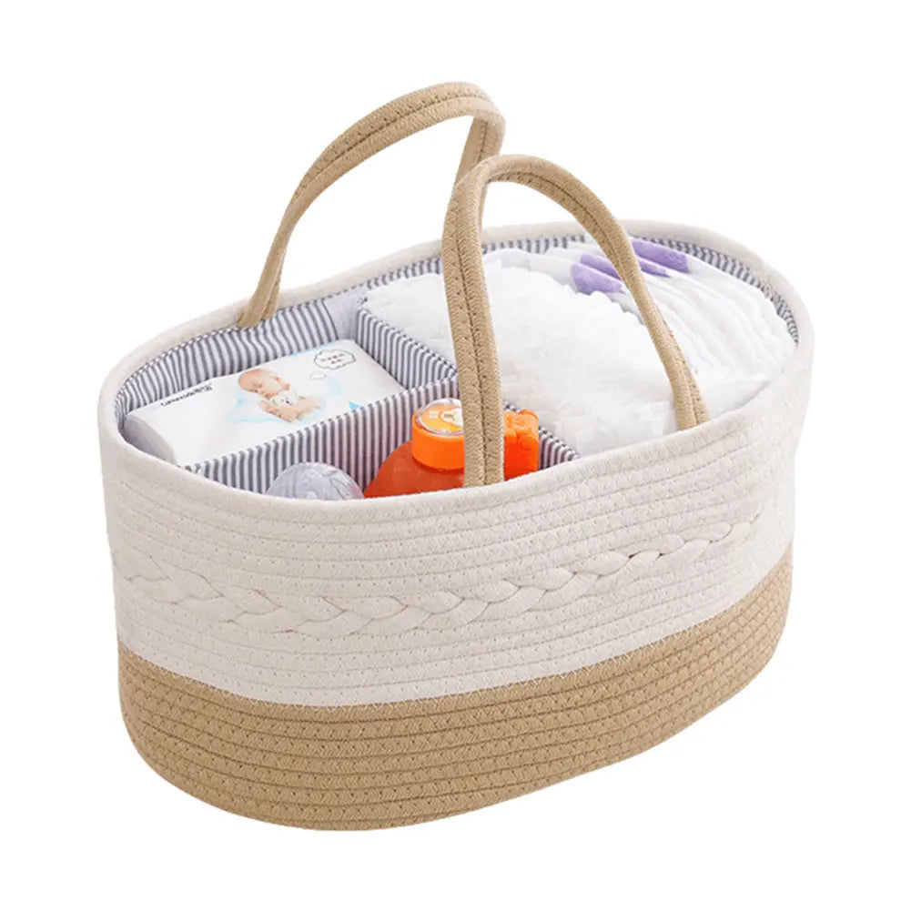 Baby Diaper Caddy Organizer Cotton Rope Changing Table Organizer with Divider Car & Changing Table Tote for Baby Diaper Storage
