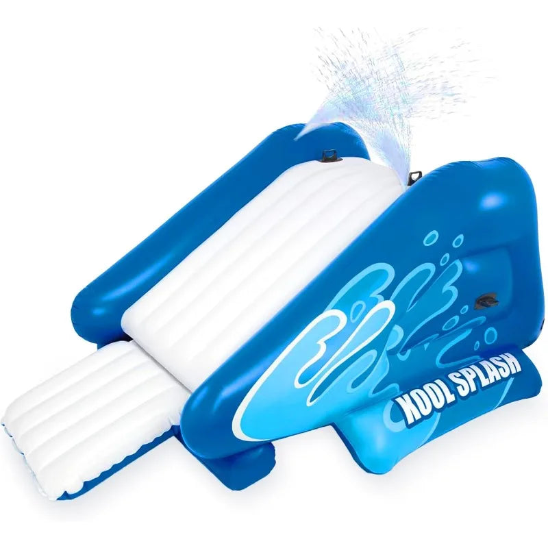 NEW Inflatable Water Slide Swimming Pool Play Center with Built in Sprayers for Kids and Adults, Ages 6 and Up, Blue