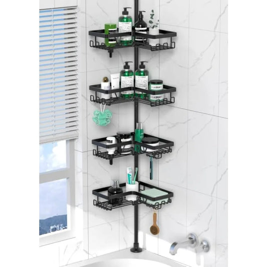 Corner Shower Caddy Tension Pole - 4 Tier Stainless Steel Rustproof Shower Corner Caddy for Bathtub Bathroom Shower Organizer