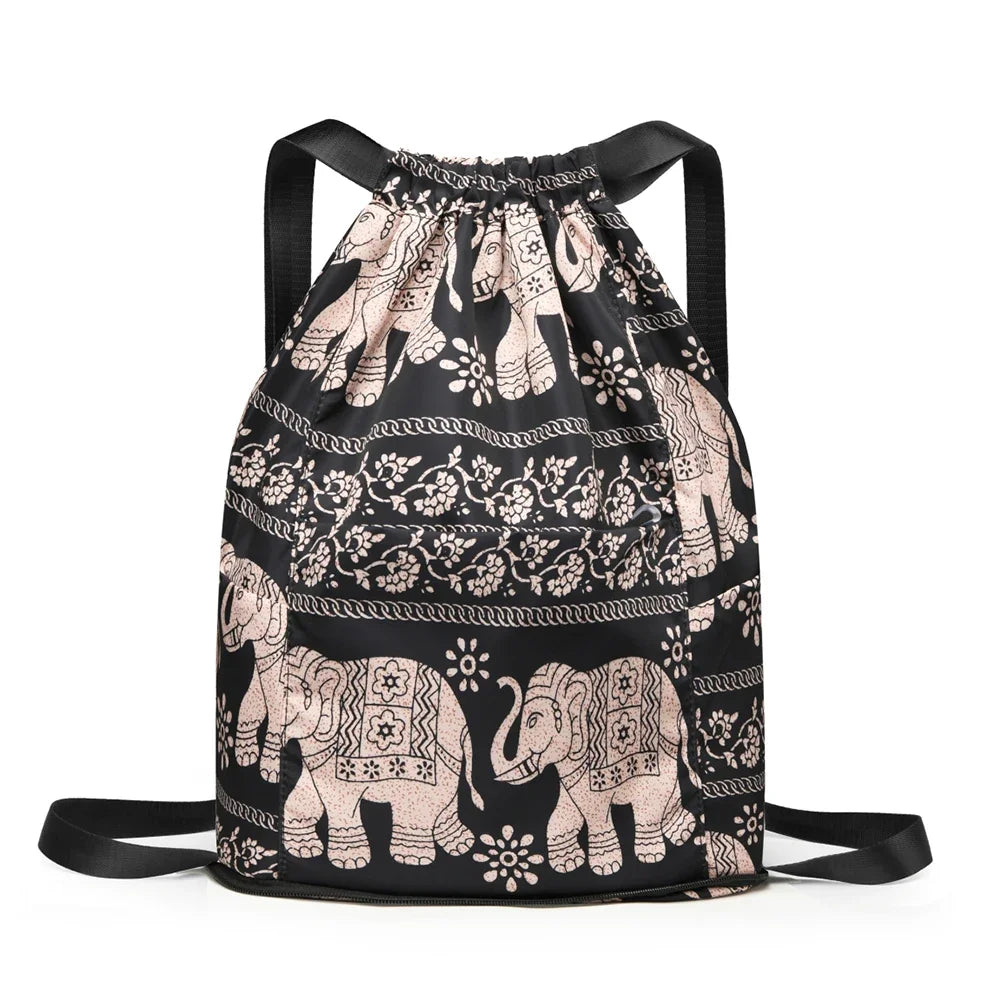 Drawstring Casual Backpack Foldable Unisex Sports Knapsack Dry-wet Separation Multifunctional with Zipper Handle for Laptop Book