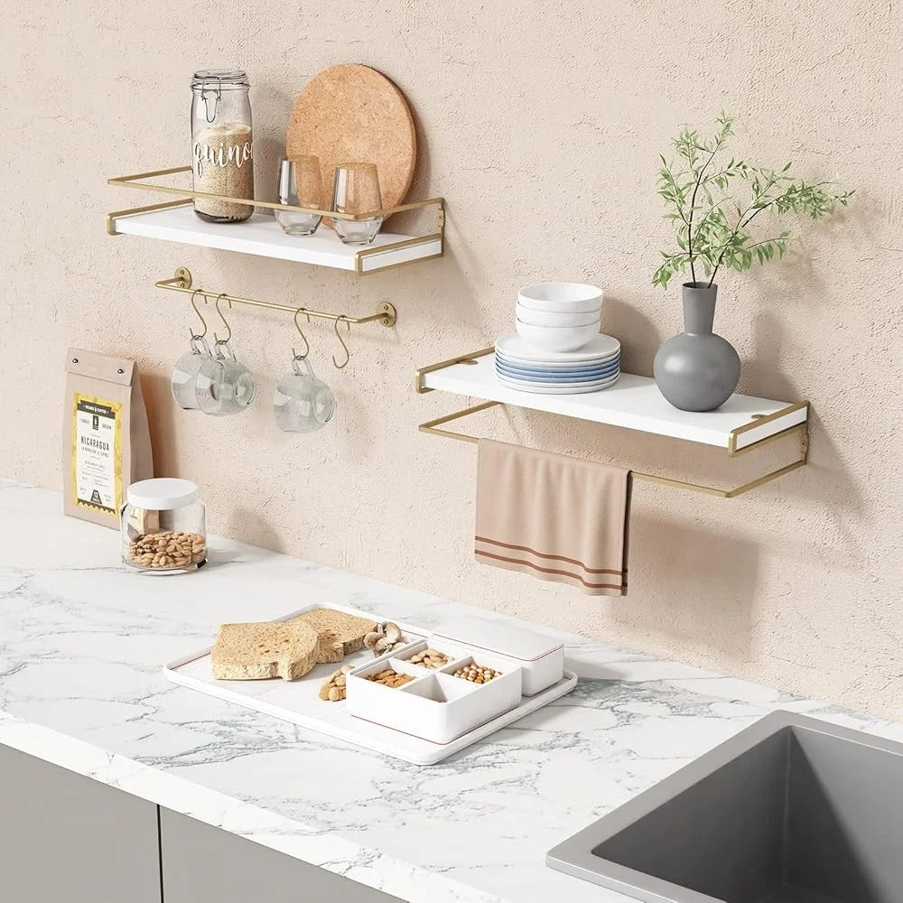 Floating Bathroom Shelves Wall Mounted Organizer with Towel Bar Bathroom Accessories Storage Toiletries and Home Office