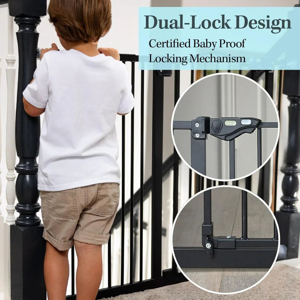29-39.6” Baby Gate for Stairs & Doorways, 30" Tall Dog Gate for Pets, Dual-Lock Safety and One Hand Opening Design, Pure Black