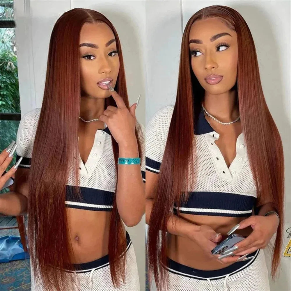 Reddish Brown 4x4 Lace Closure Wigs Human Hair 180% Density Straight Copper Red Lace Front Wig Auburn Brown Brazilian Hair