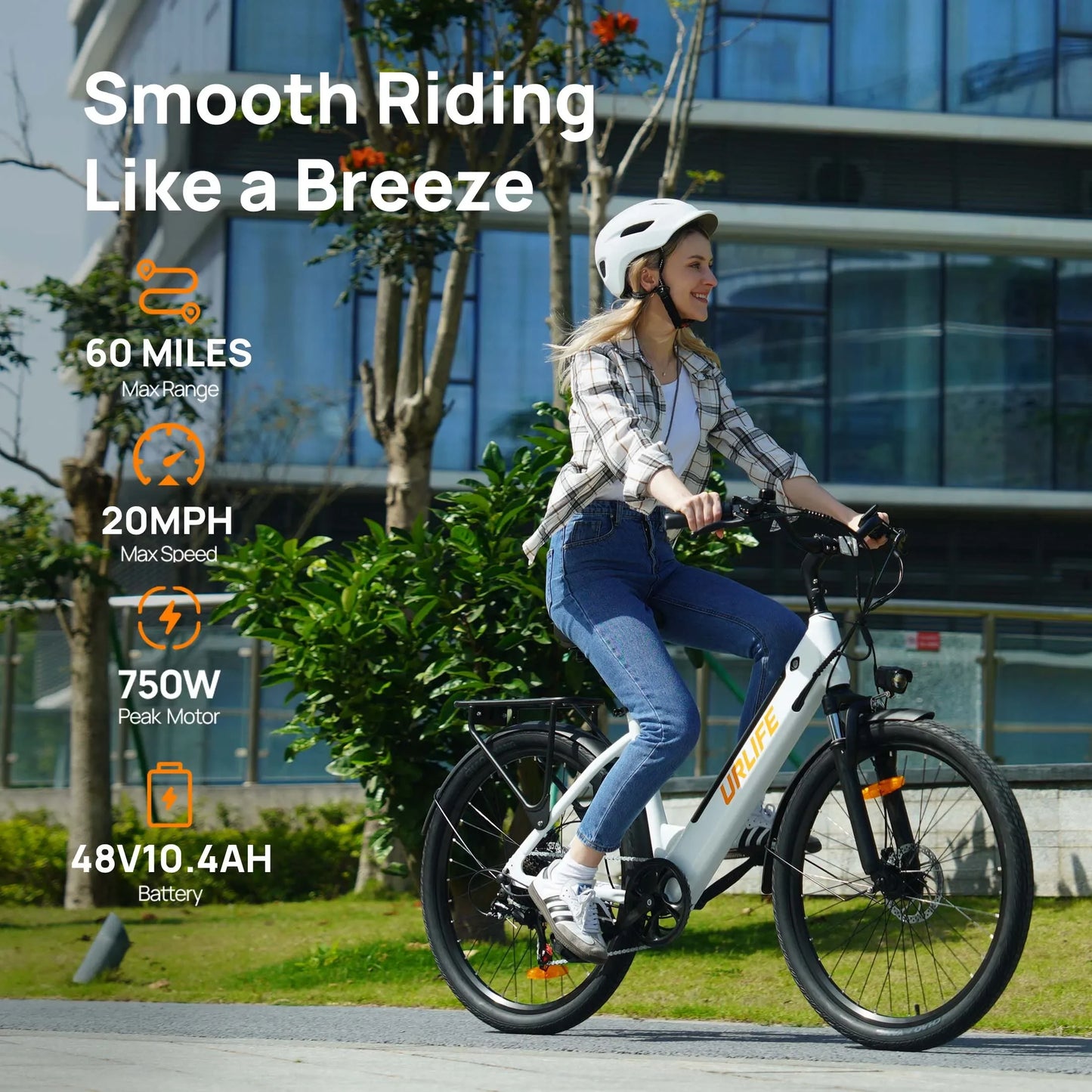 URLIFE E26 Adult EBike 250W 48V10.4AH Battery City Commuter Electric Bike 26 Inch Tires Electric Bicycle