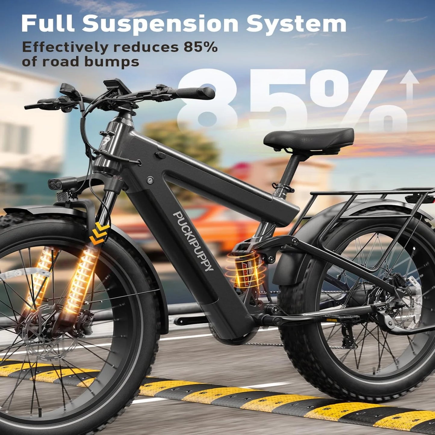 PUCKIPUPPY Dual Battery Electric Bike for Adults 1350W 48V 30AH Ebike 26" Fat Tire Full Suspension Electric Mountain Bike