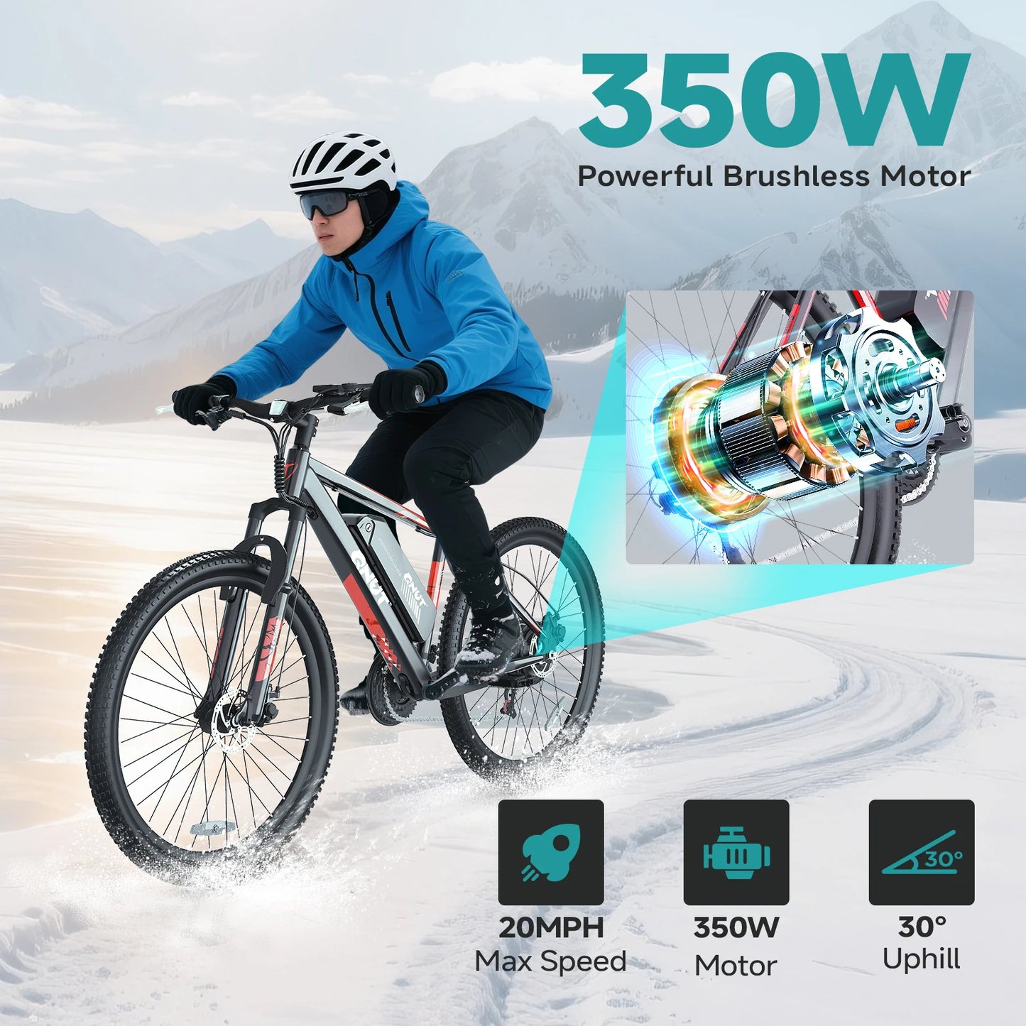 QNUT Victor3.0 Mountain electric Bicycle 1000W 36V 10.4AH 26" Tire All-Terrain E-Bikewith Front Fork Suspension and Dual Disc