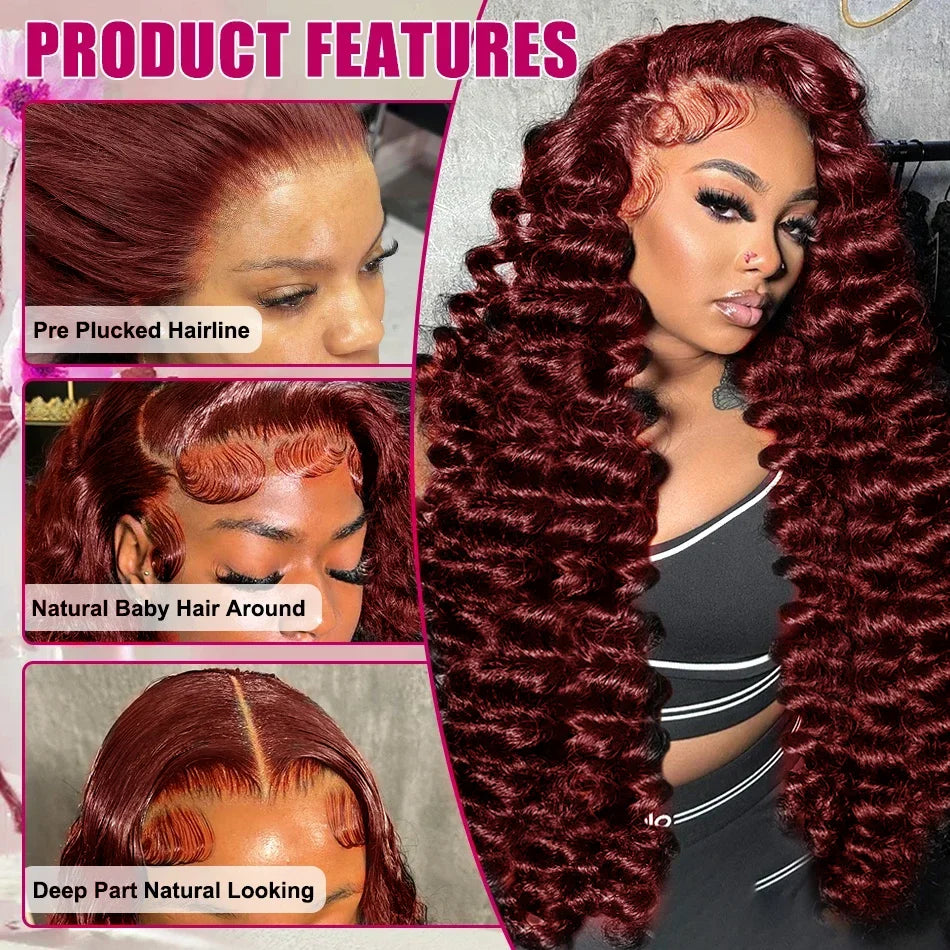 Loose Deep Wave Reddish Brown 13x6 Lace Front Wigs Human Hair Pre Plucked Brazilian Virgin Hair Glueless 13x4 HD Frontal Wig