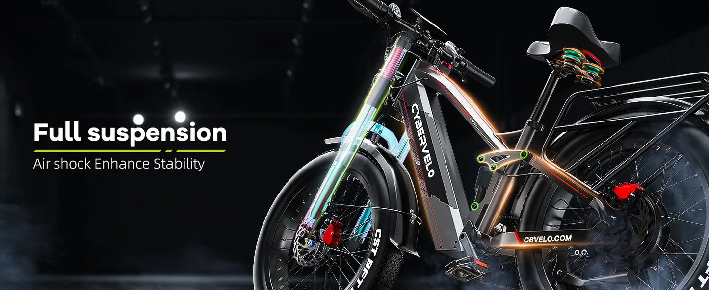 Cybervelo Power EK9 5000w Motor Commute & Off Road Electric Bike, 100 Miles+ Long Range, 26"x4.0” Fat Tire, 52V 40Ah Battery