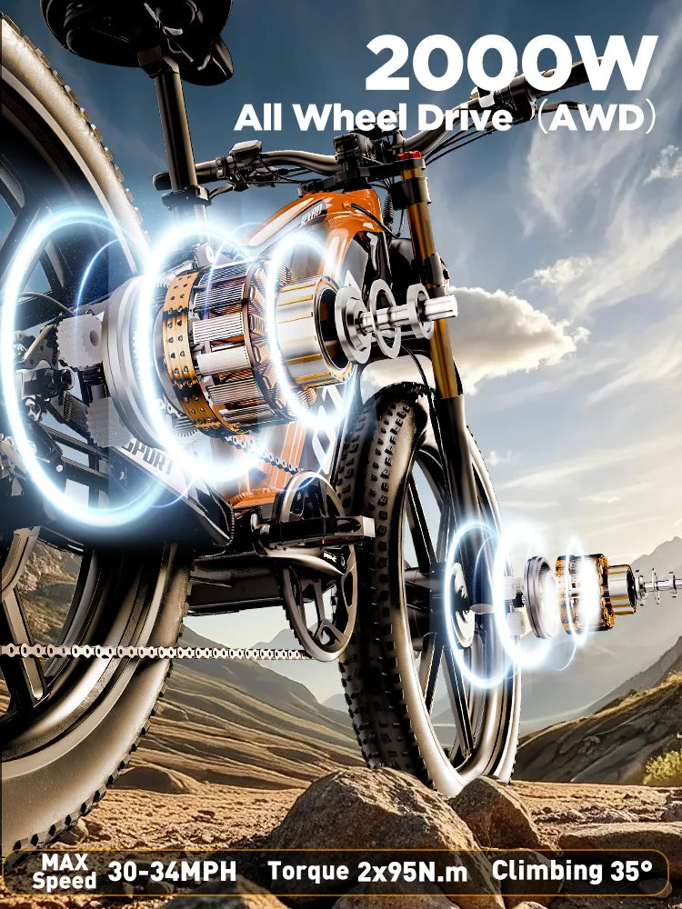 OTIDA OT80 Electric Bike 2000W Dual Motors,48V20AH Battery Long Range,26Inch MTB Electric Bicycle for Adults,Off-Road Ebike