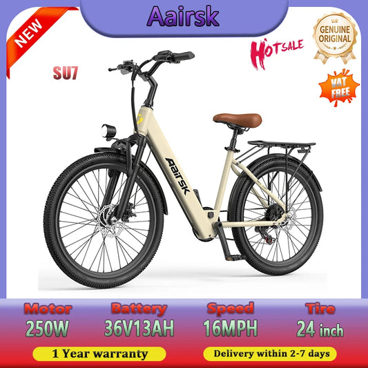 Aairsk SU7 E-bike 250W Motor 36V13AH City Commute Electric Bike 24 inch Tire NFC Key Men and women cycling Electric Bicycle