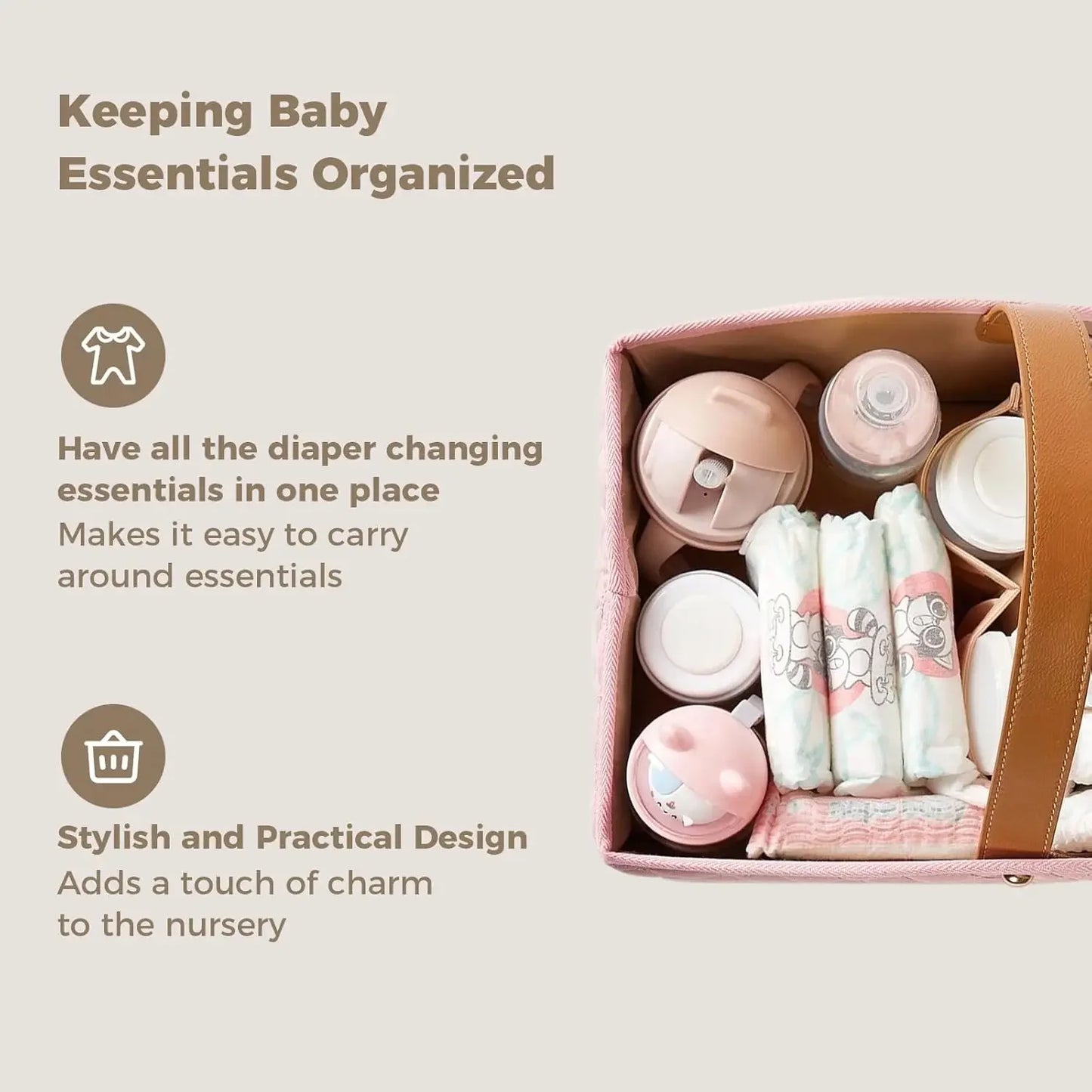 Newborn Baby Diaper Caddy Organizer Baby Room Storage Basket and Changing Box Stylish Nursery Storage Basket
