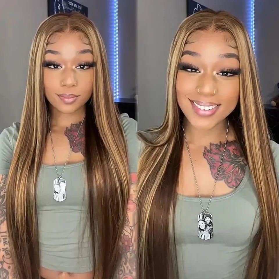 Highlight Glueless Wigs Human Hair Ready To Wear And Go For Women Preplucked Brazilian Ombre Straight 13x6 HD Lace Frontal Wig