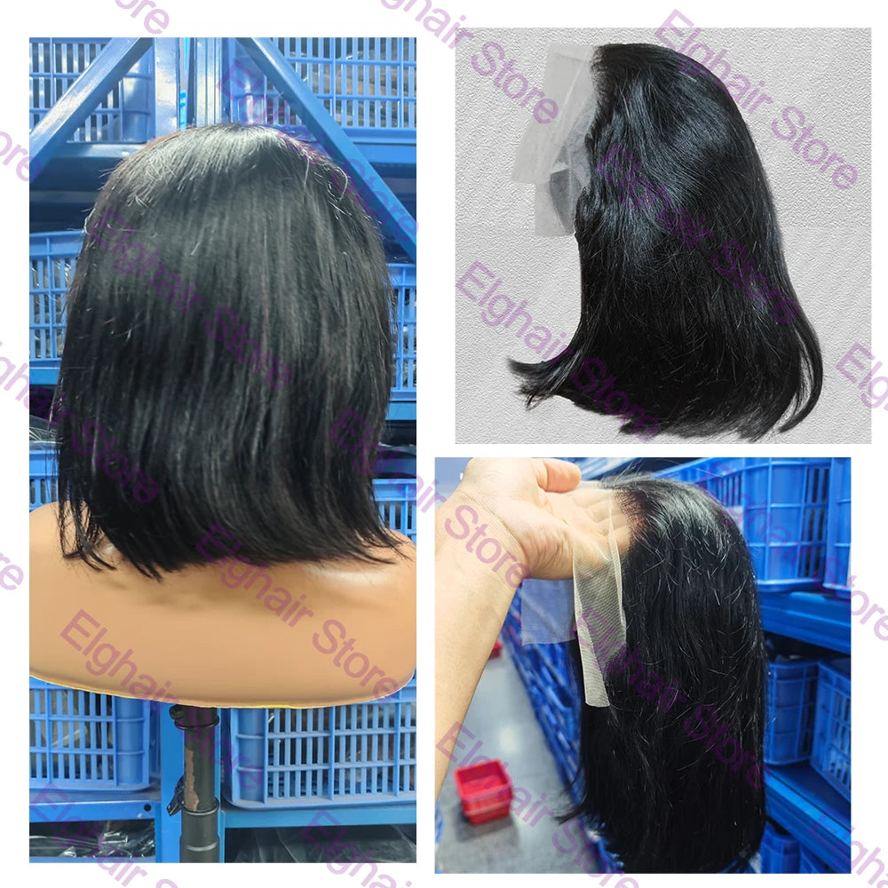 Glueless Bone Straight Short Bob Wig 13x4 13x6 HD Lace Front Wig 250% Density Brazilian Human Hair Pre Plucked For Black Women