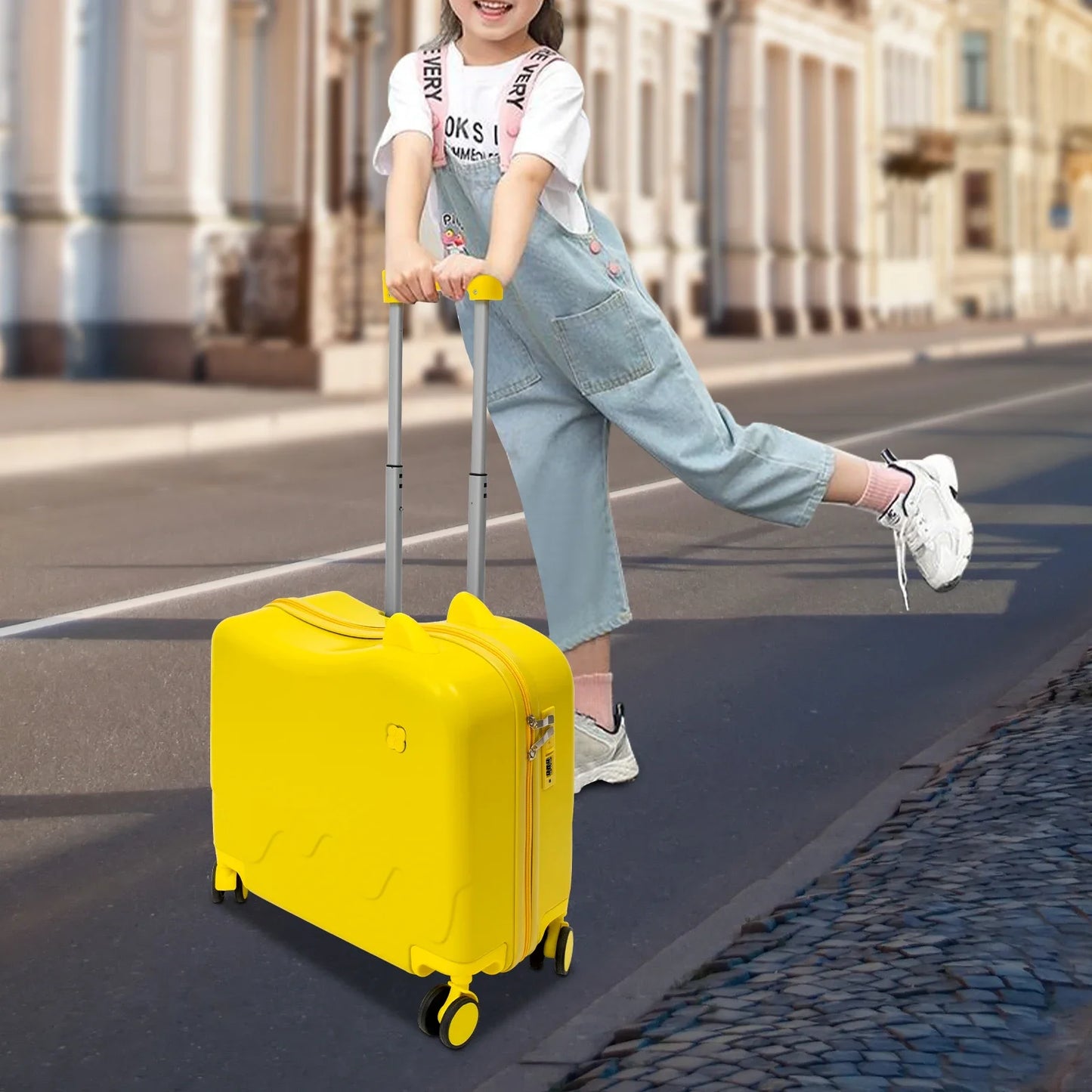 Kids ride-on Suitcase carry-on Tollder Luggage Sustainable Polycarbonate Body and TSA Lock and Wheels Suitcase to Kids aged 1-8