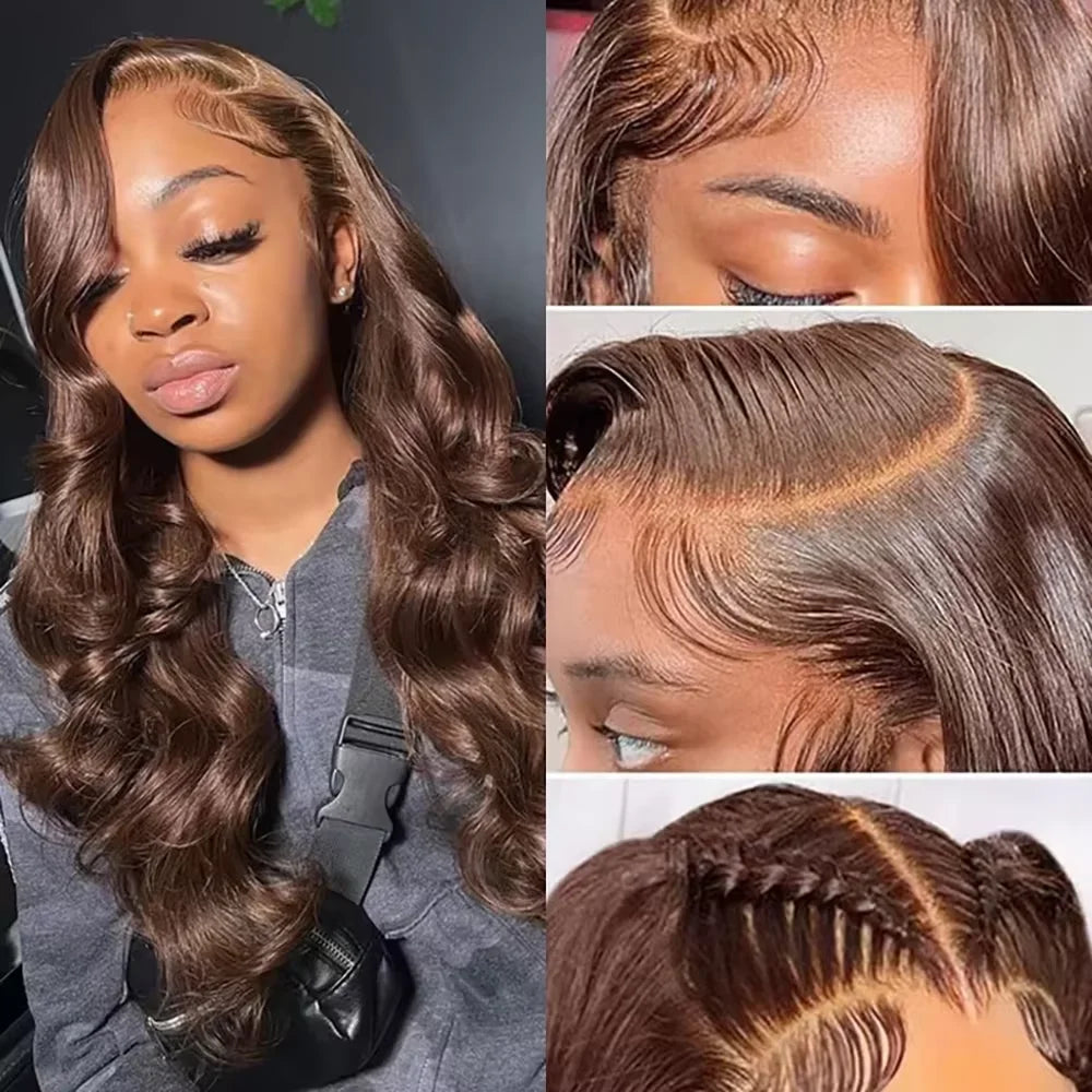 13x6 HD Lace Frontal Wigs Dark Brown Body Wave Human Hair Wigs Chocolate Brown 36 inches Front Wig Brazilian Pre Plucked