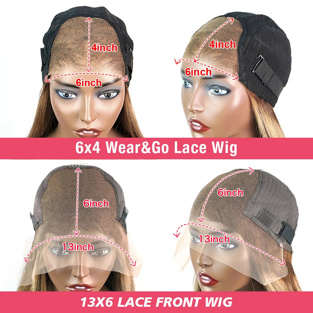 Highlight Glueless Wigs Human Hair Ready To Wear Pre Cut Preplucked Straight 4/27 Ombre 13x6 HD Lace Frontal Wig Human Hair 200%