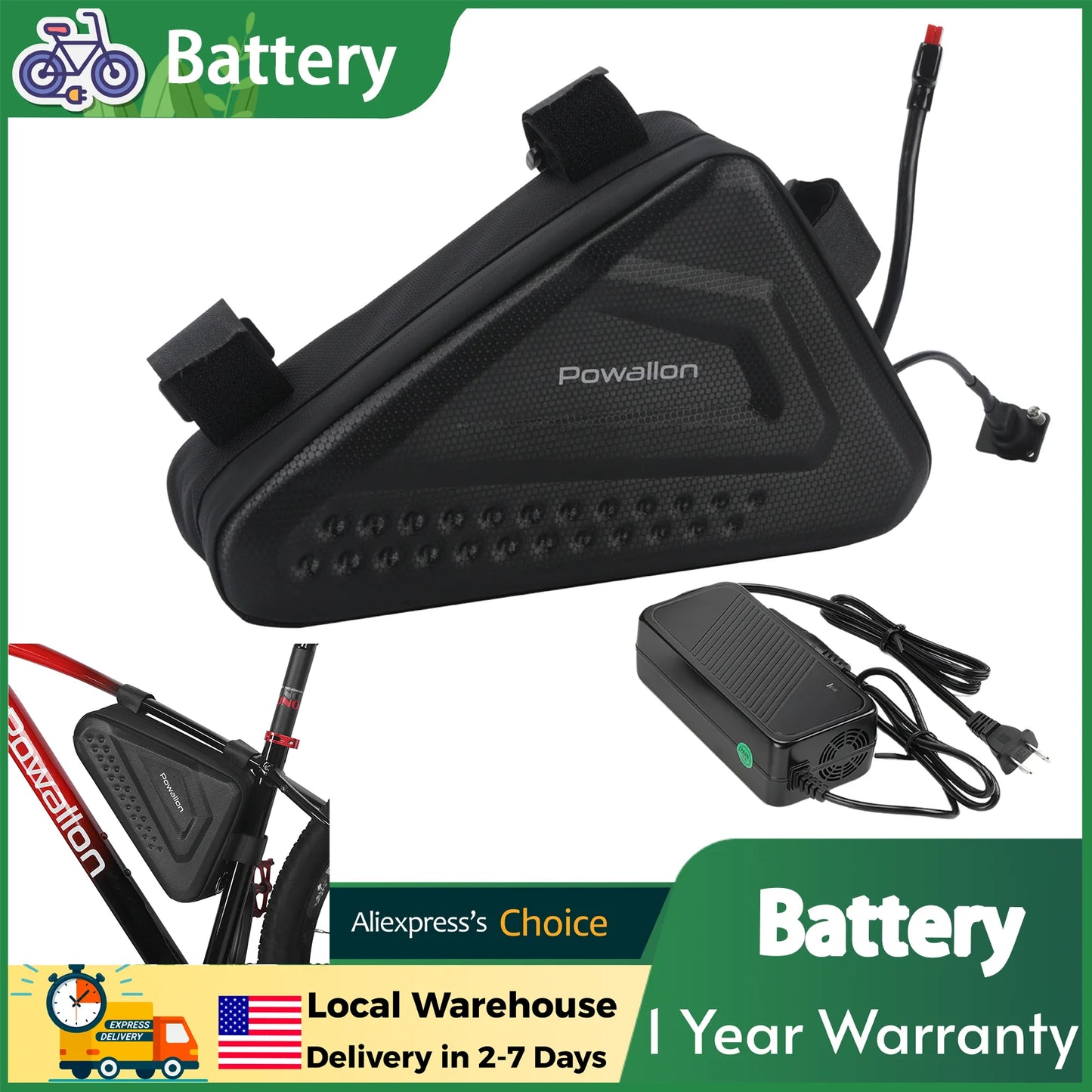 36V 48V EBIKE Battery - 10AH 13AH 20AH Options, E-Bike Triangle Battery with Hard Case Waterproof Case Bag, A+ Branded Cells