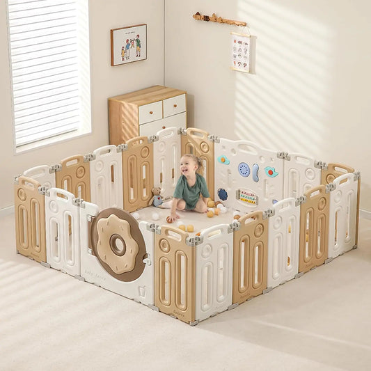 Foldable Playpen for Babies and Toddlers, Portable Kids Play Yards with Safety Gate, 14/18/22 Panels