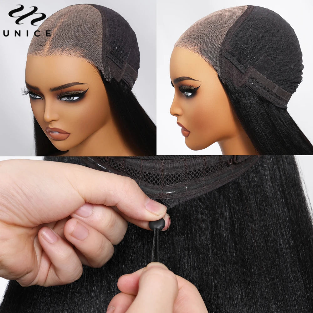 UNice 7x5 Pre Cut Pre Bleached Glueless Wig Human Hair Bone Straight & Yaki Straight Bob Wigs 150% Density
