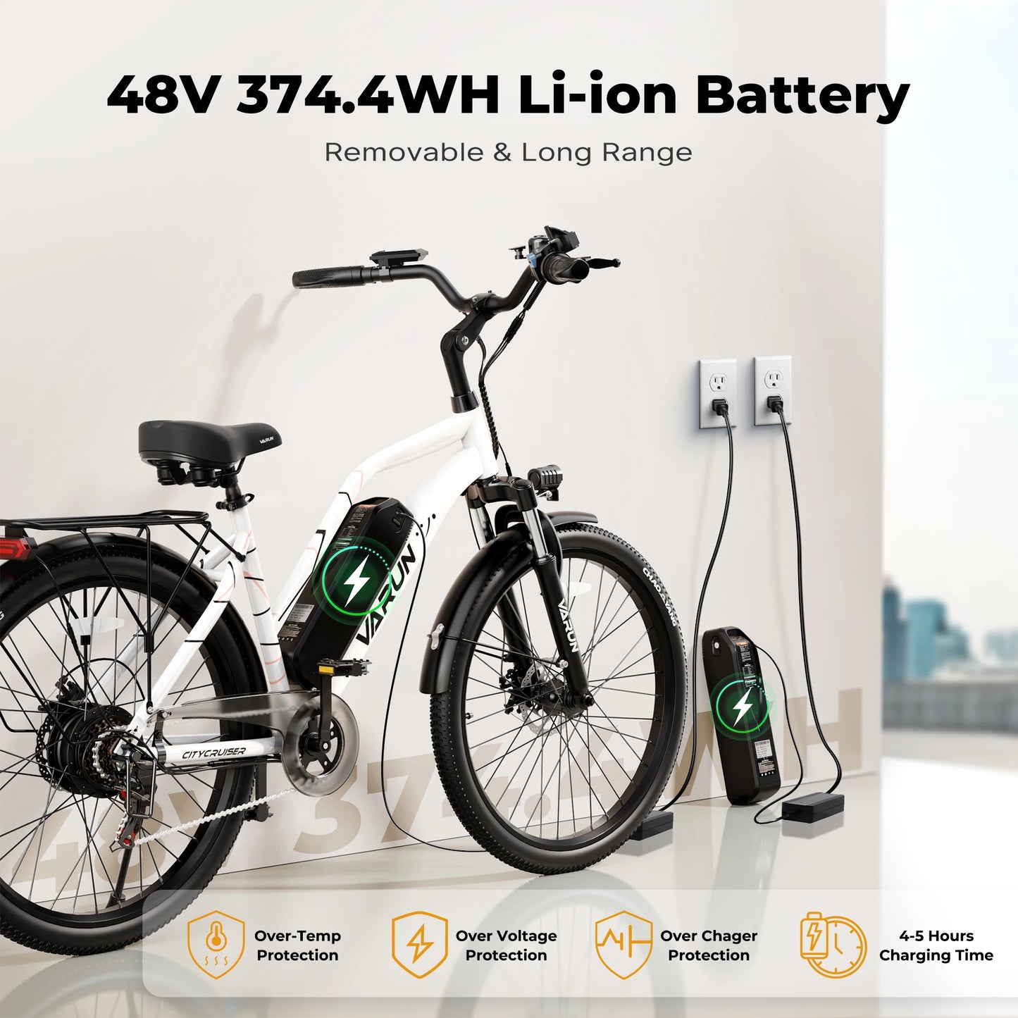 VARUN CITY CRUISER Electric Bicycle 500W Motor Adult E-Bike 48V 7.8AH Battery Women Electric Bike 26 lnch Tire Mountain E-Bike