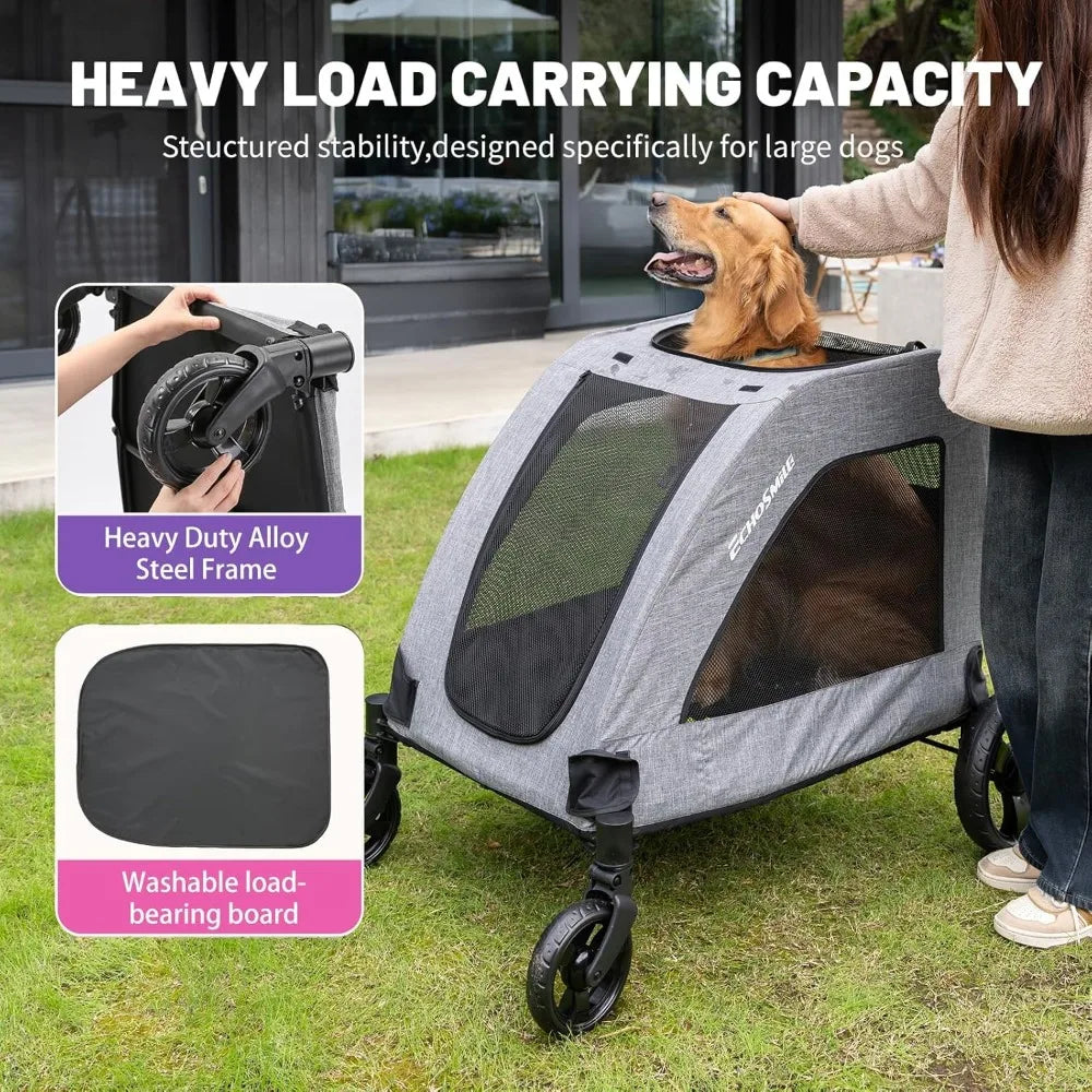 XL Extra Large Dog Stroller - Adjustable Handles, Lightweight Folding Pet Stroller, All-Terrain 4 Wheel for 2 Medium Dogs
