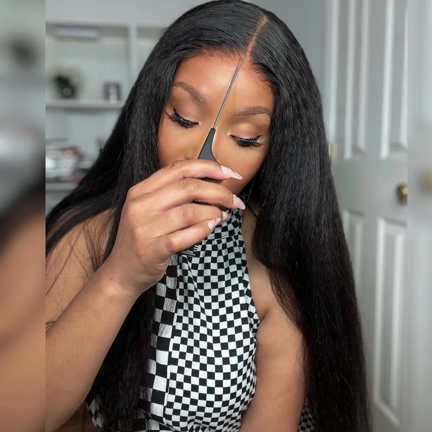 Yaki Kinky Straight Glueless Wigs Human Hair Ready To Wear Preplucked 4C Edges 13x6 HD Lace Frontal Wig Human Hair For Women 200