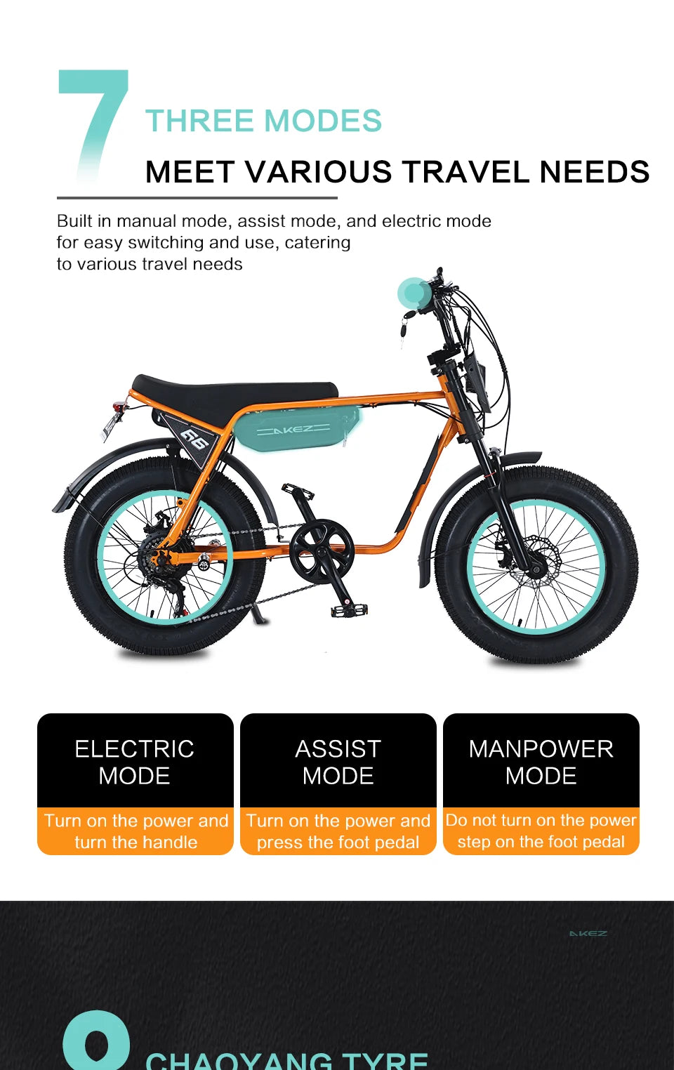 US Stock 🔥 AKEZ 750W Retro Electric Bike - 48V 13Ah Battery, 20'' Fat Tire E-Bike, Vintage Style Bicycle for Adults