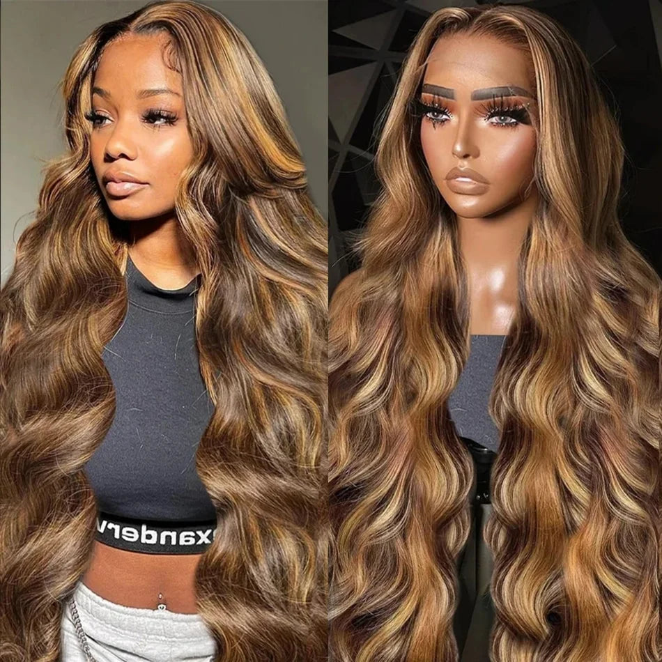 427 Highlight Body Wave Human Hair Wigs 13X6 Hd Lace Frontal Wig 230 Density Brazilian Colored 40 Inch Lace Front Wigs For Women