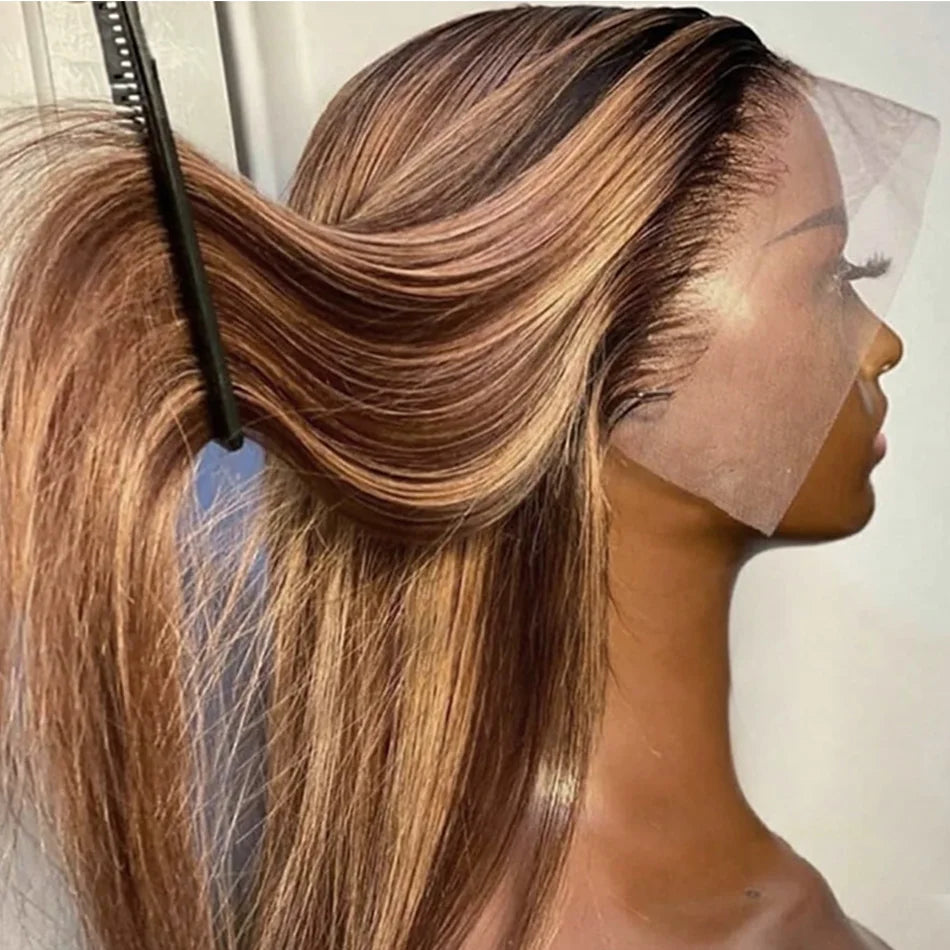 250 Density Highlight Ombre 100% Human Hair 13x6 HD Lace Frontal Wigs Body Wave 13x4 Lace Front Wig Water Loose Brown Brazilian